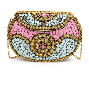 Ramla “Beverly Hills” Mosaic Bag – Handmade in Morocco • Pink/Gold • NWT